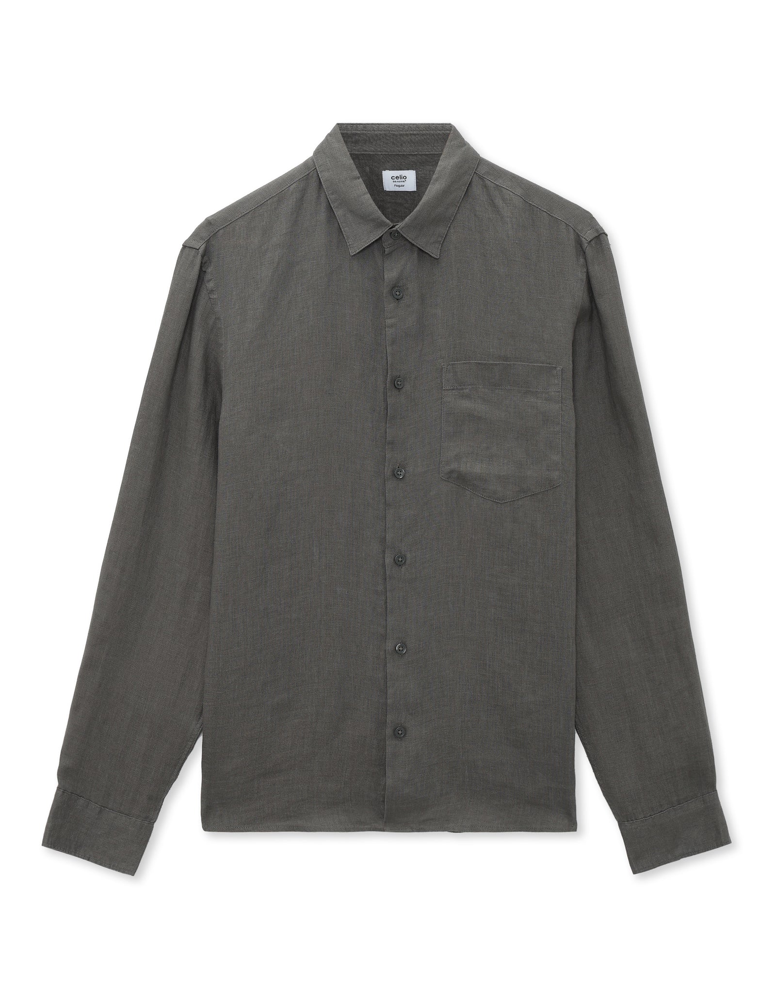 Celio Regular Fit Spread Collar 100% Linen Shirt - Grey