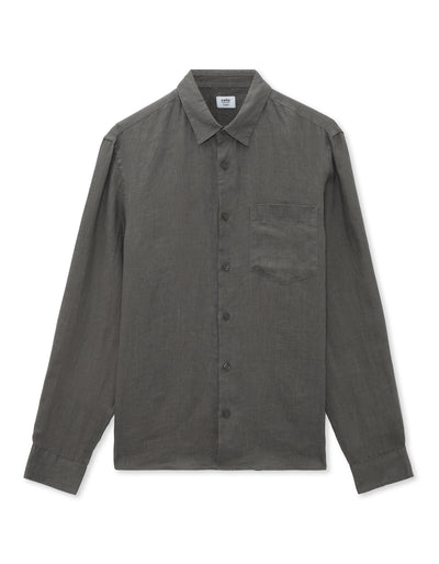 Regular Fit 100% Linen Spread Collar Shirt - Grey