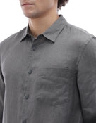 Celio Regular Fit Spread Collar 100% Linen Shirt - Grey
