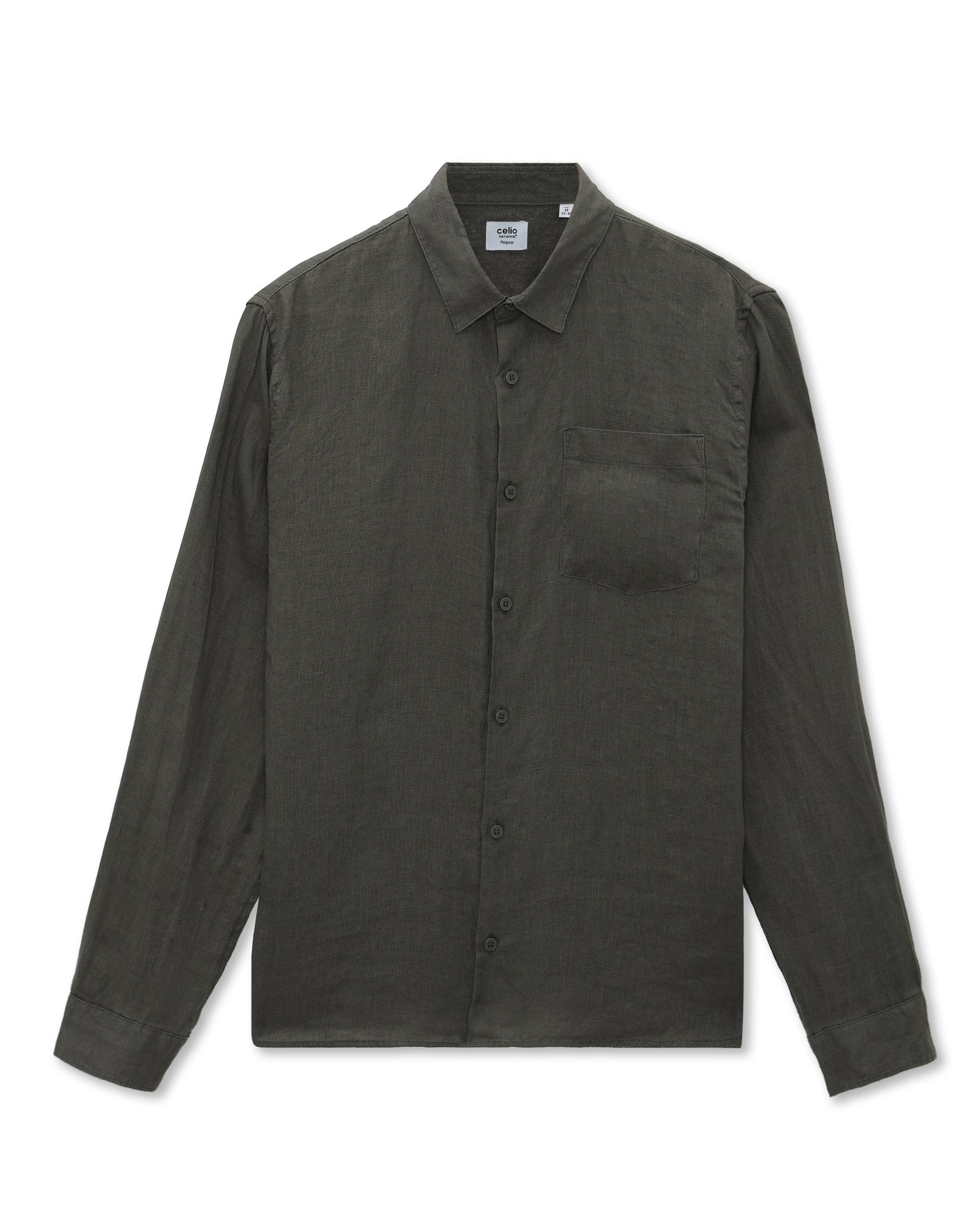 Regular Fit 100% Linen Regular Collar Shirt - Khaki