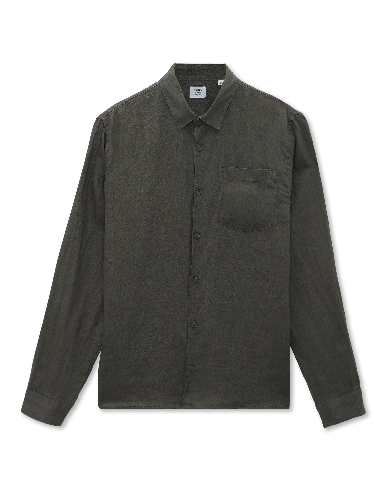 Regular Fit 100% Linen Regular Collar Shirt - Khaki