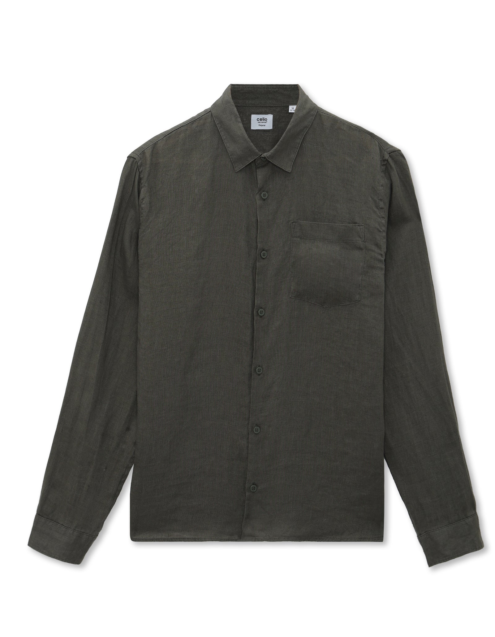 Regular Fit 100% Linen Regular Collar Shirt - Khaki