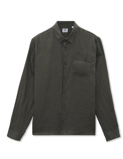 Regular Fit 100% Linen Regular Collar Shirt - Khaki