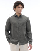 Regular Fit 100% Linen Regular Collar Shirt - Khaki