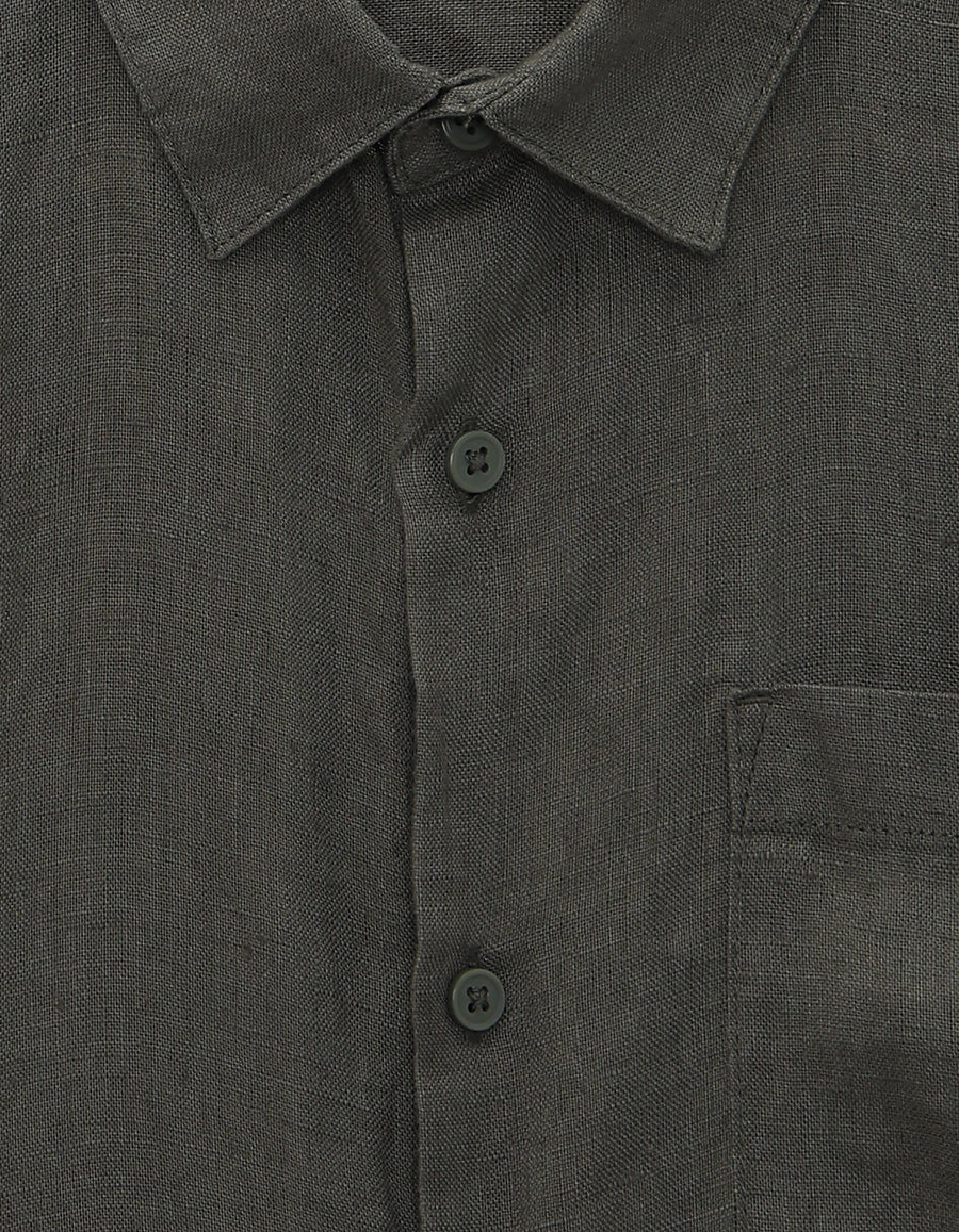 Regular Fit 100% Linen Regular Collar Shirt - Khaki