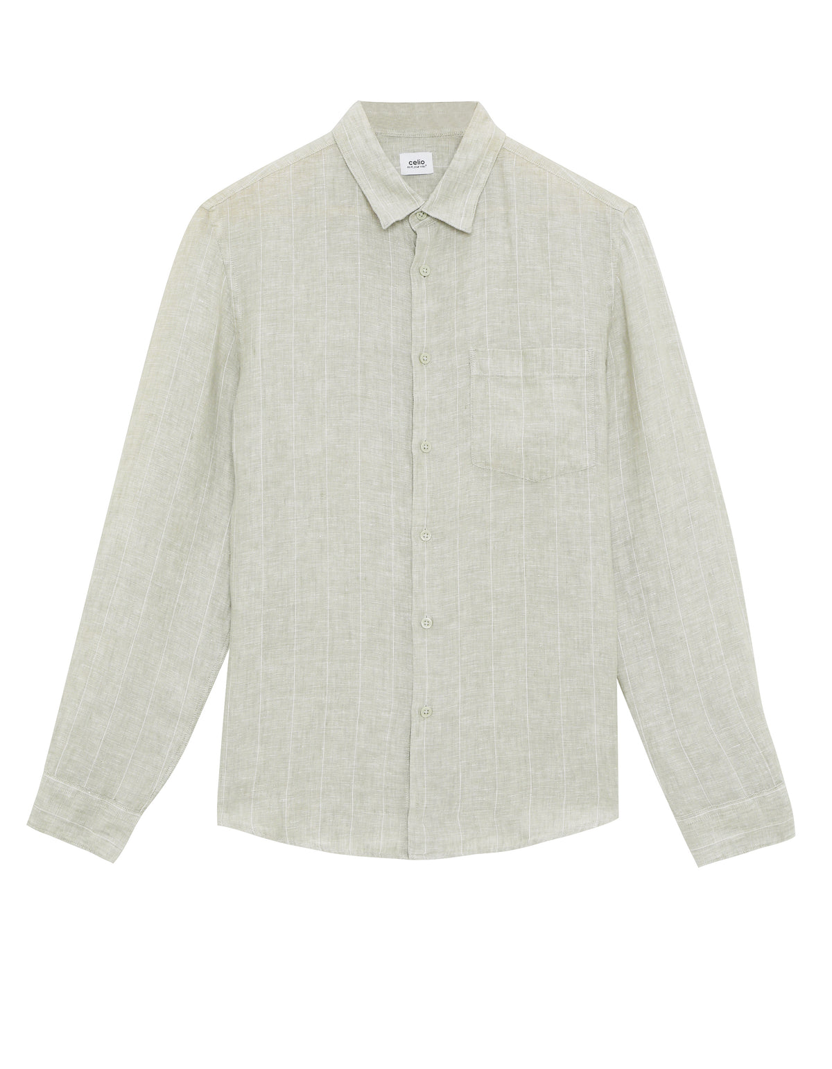 Regular Fit 100% Linen Regular Collar Shirt - Khaki