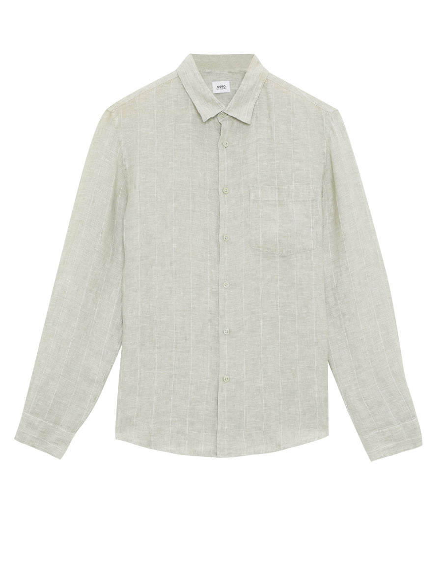 Regular Fit 100% Linen Regular Collar Shirt - Khaki