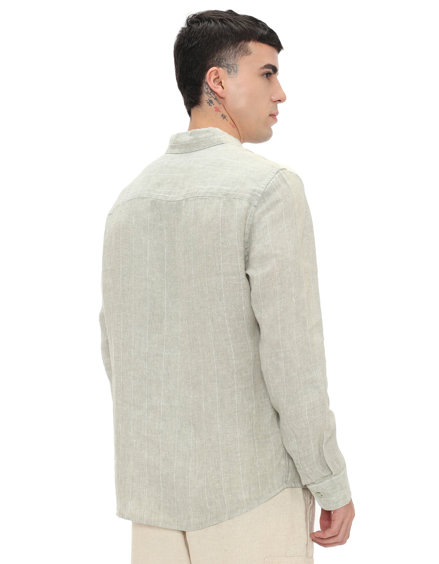 Regular Fit 100% Linen Regular Collar Shirt - Khaki