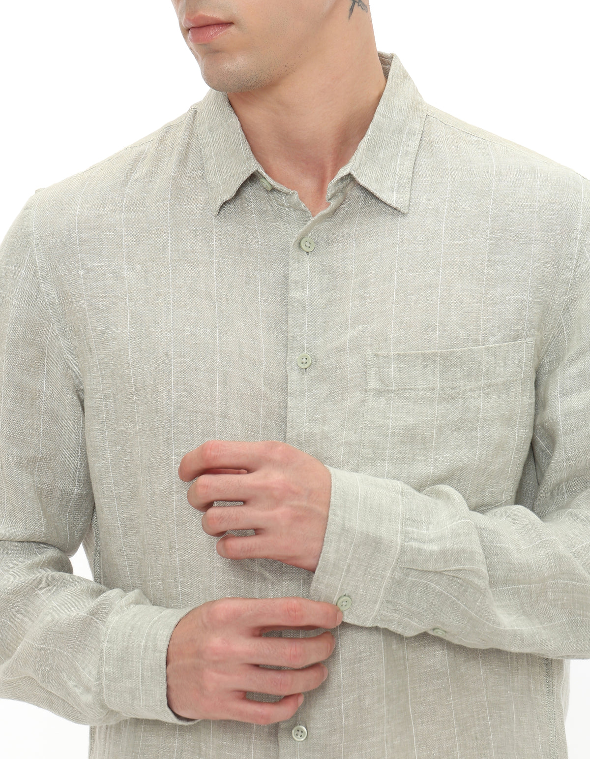 Regular Fit 100% Linen Regular Collar Shirt - Khaki