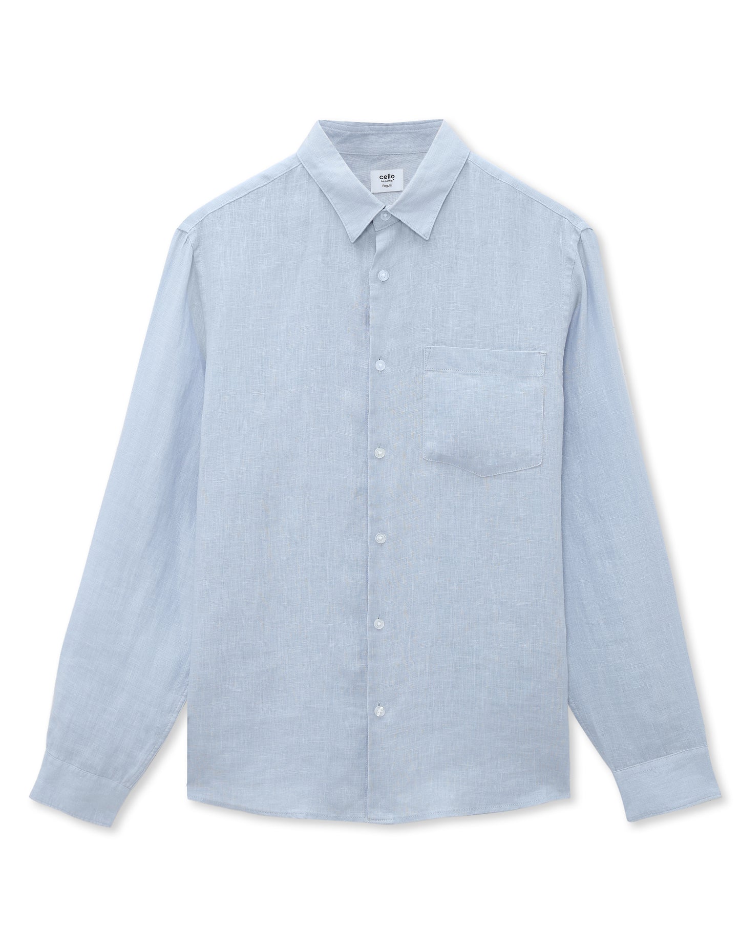 Celio Regular Fit Spread Collar 100% Linen Shirt - Blue