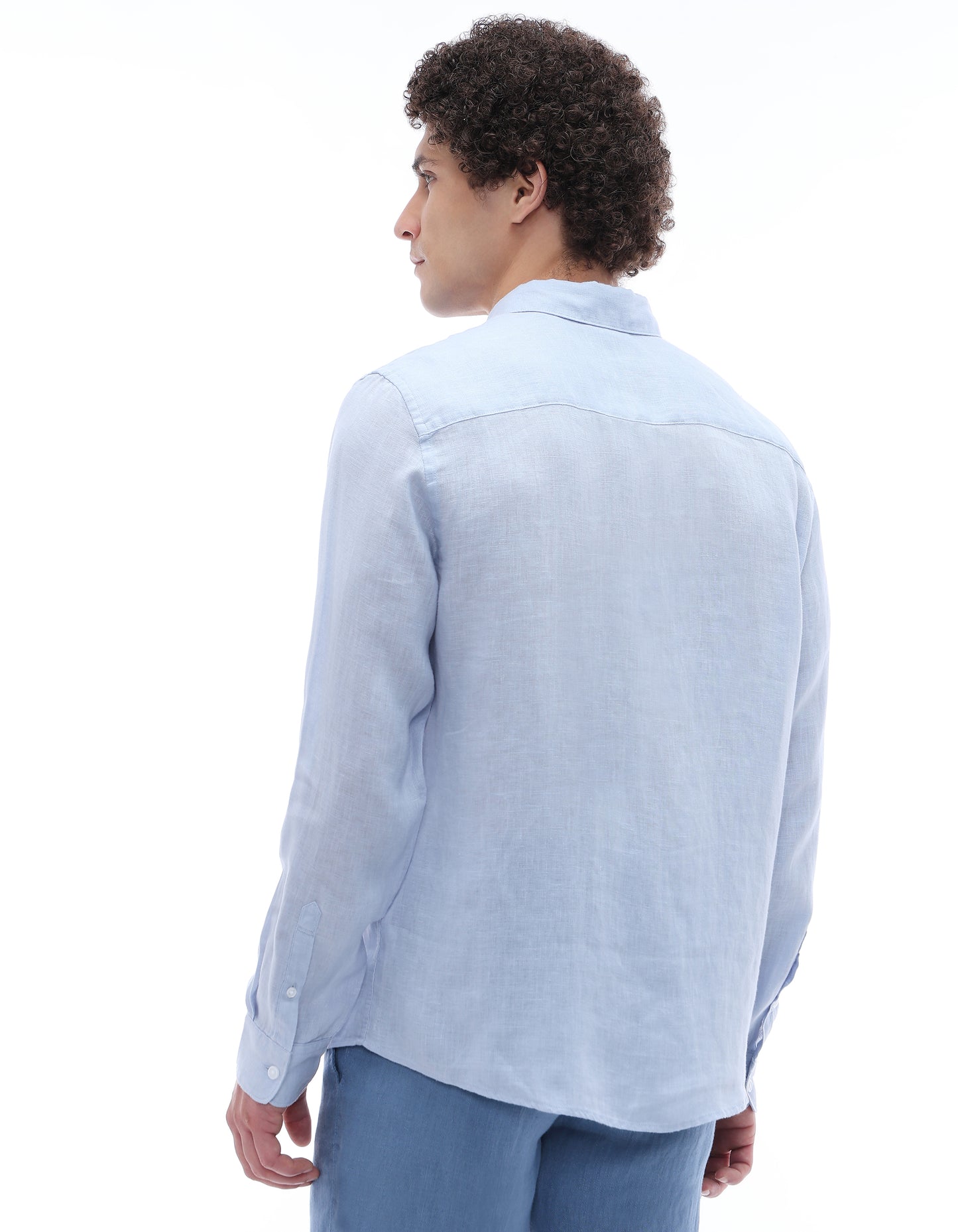 Celio Regular Fit Spread Collar 100% Linen Shirt - Blue