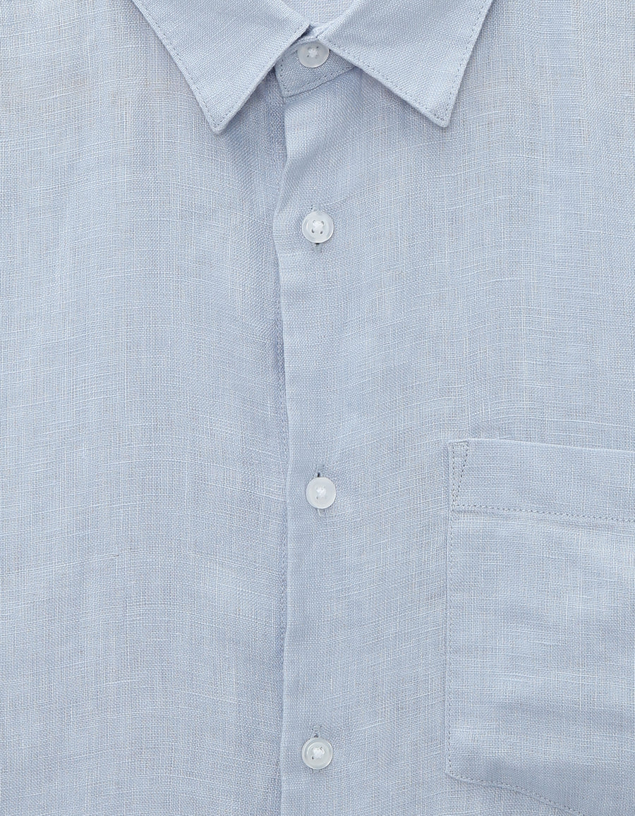 Celio Regular Fit Spread Collar 100% Linen Shirt - Blue