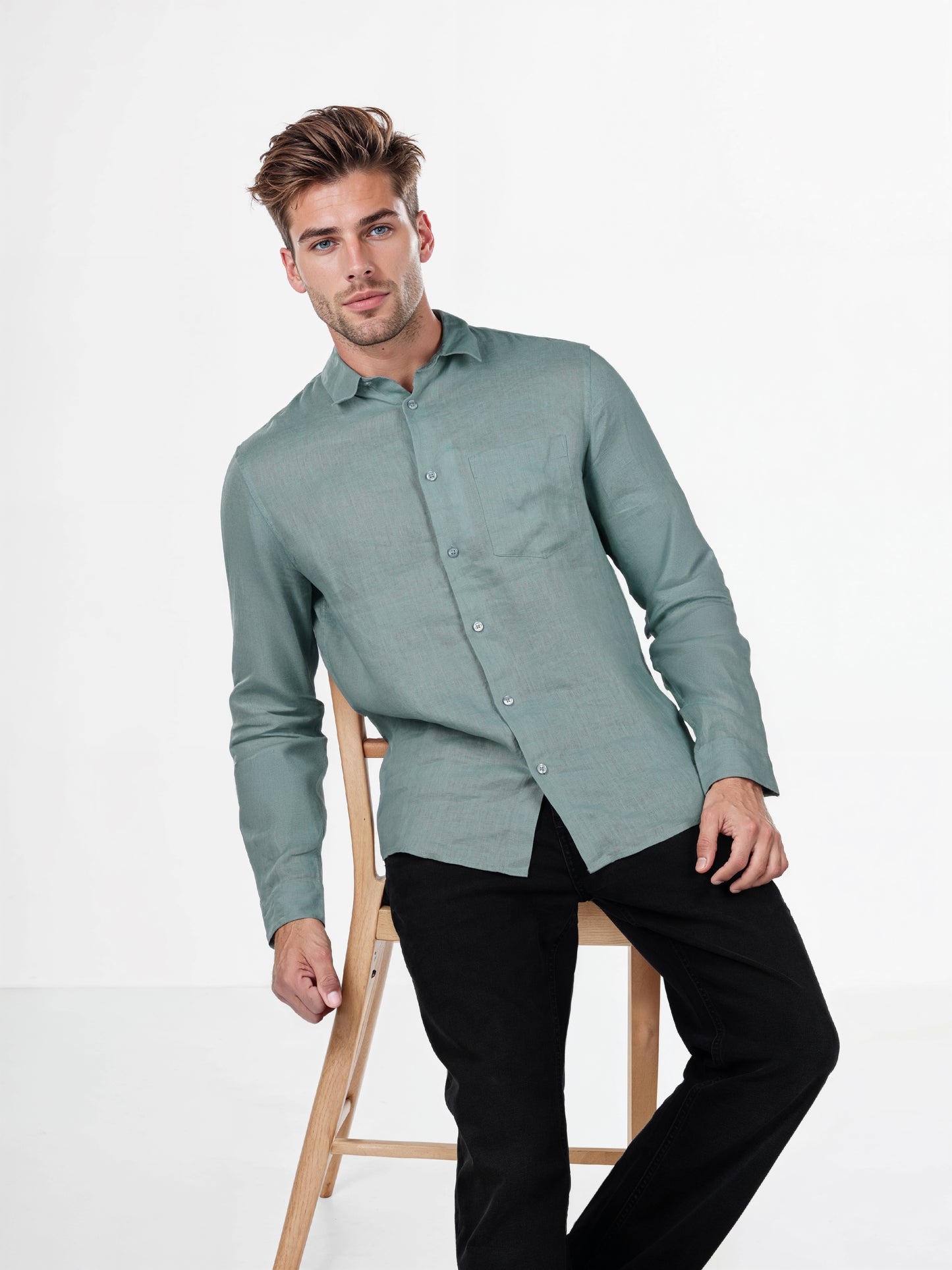 Green Solid Linen Shirt