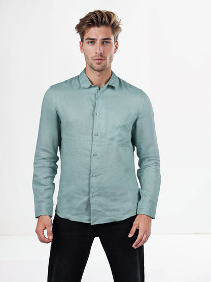 Green Solid Linen Shirt