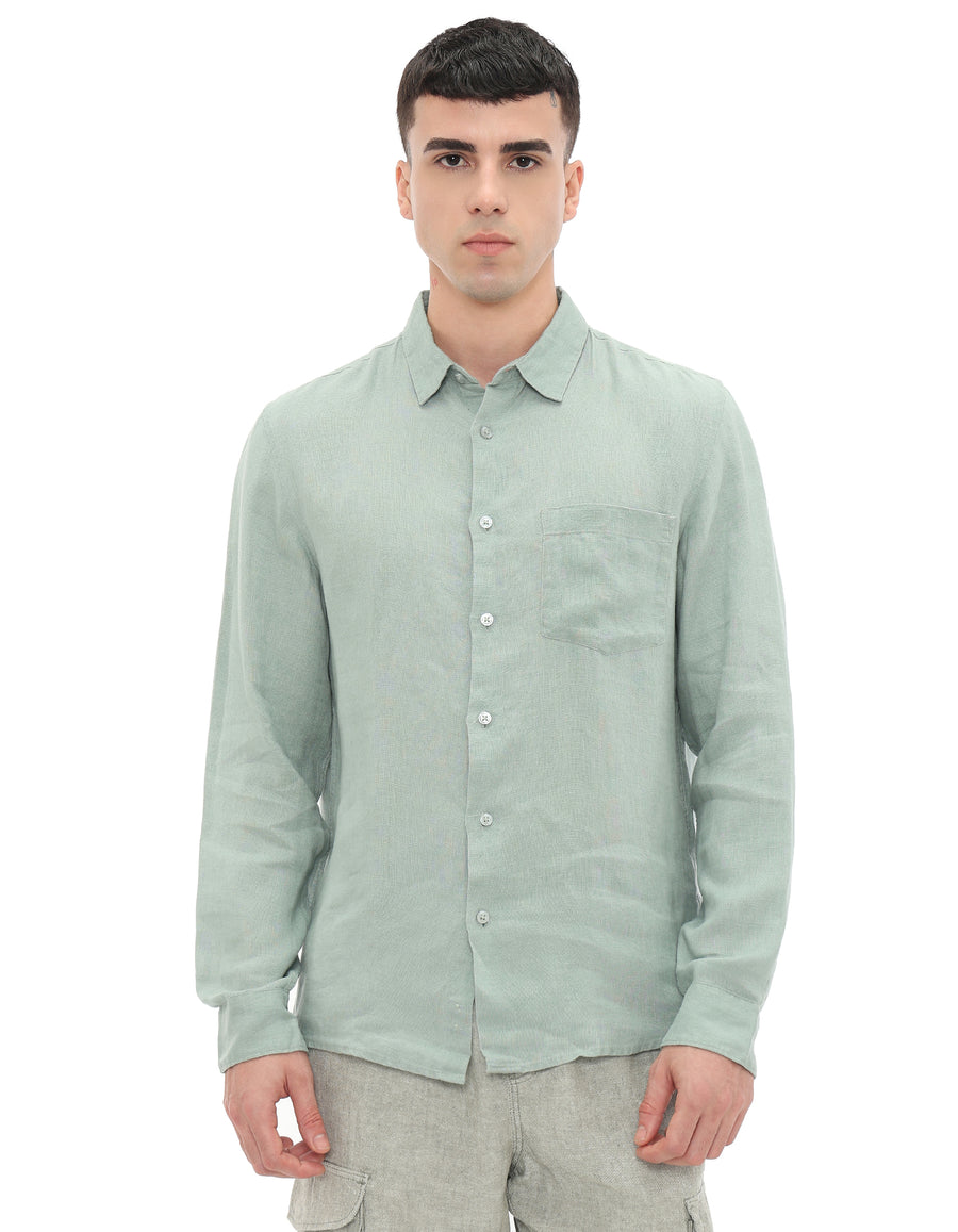 Regular Fit 100% Linen Regular Collar Shirt - Mint