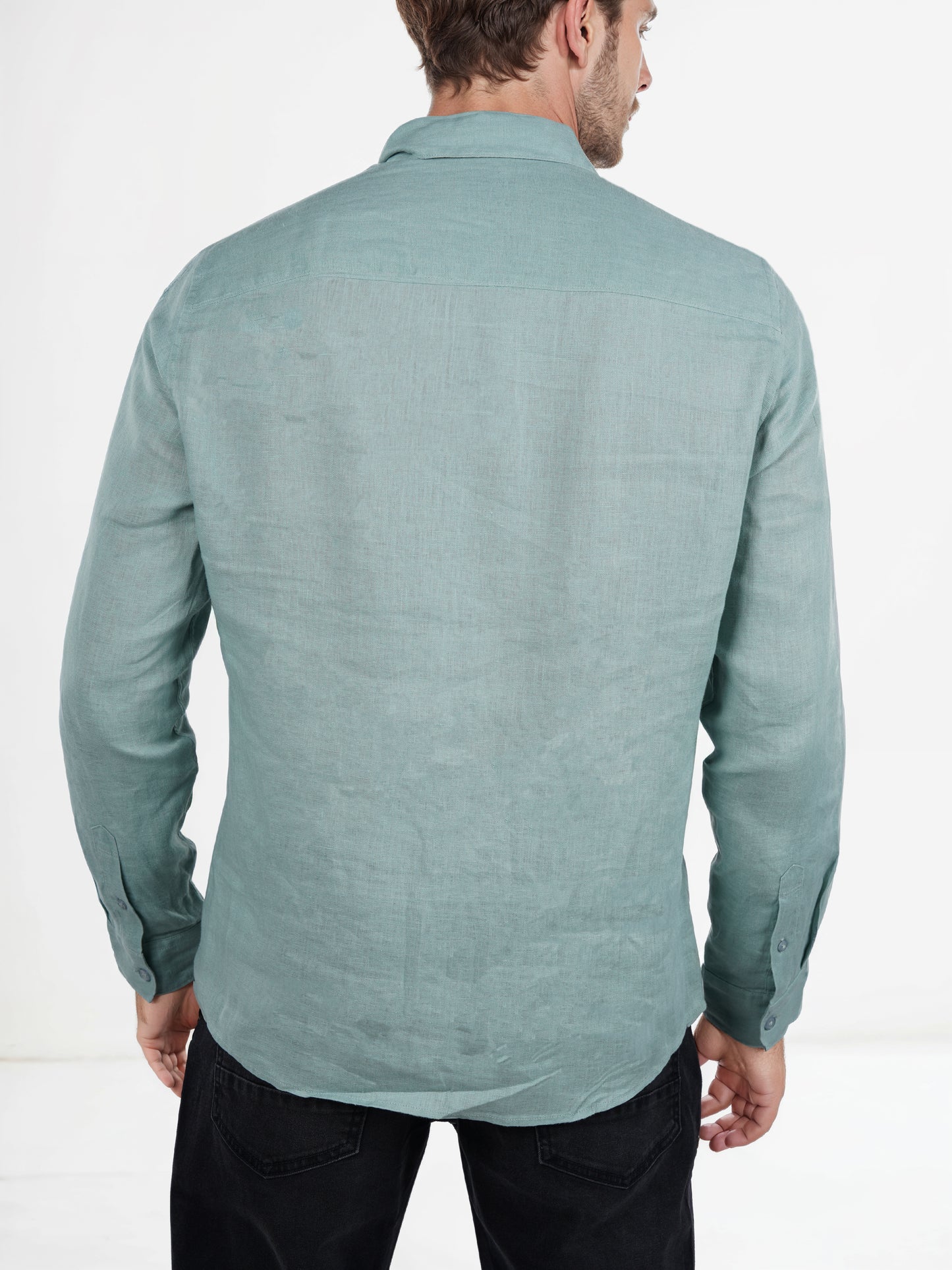 Green Solid Linen Shirt