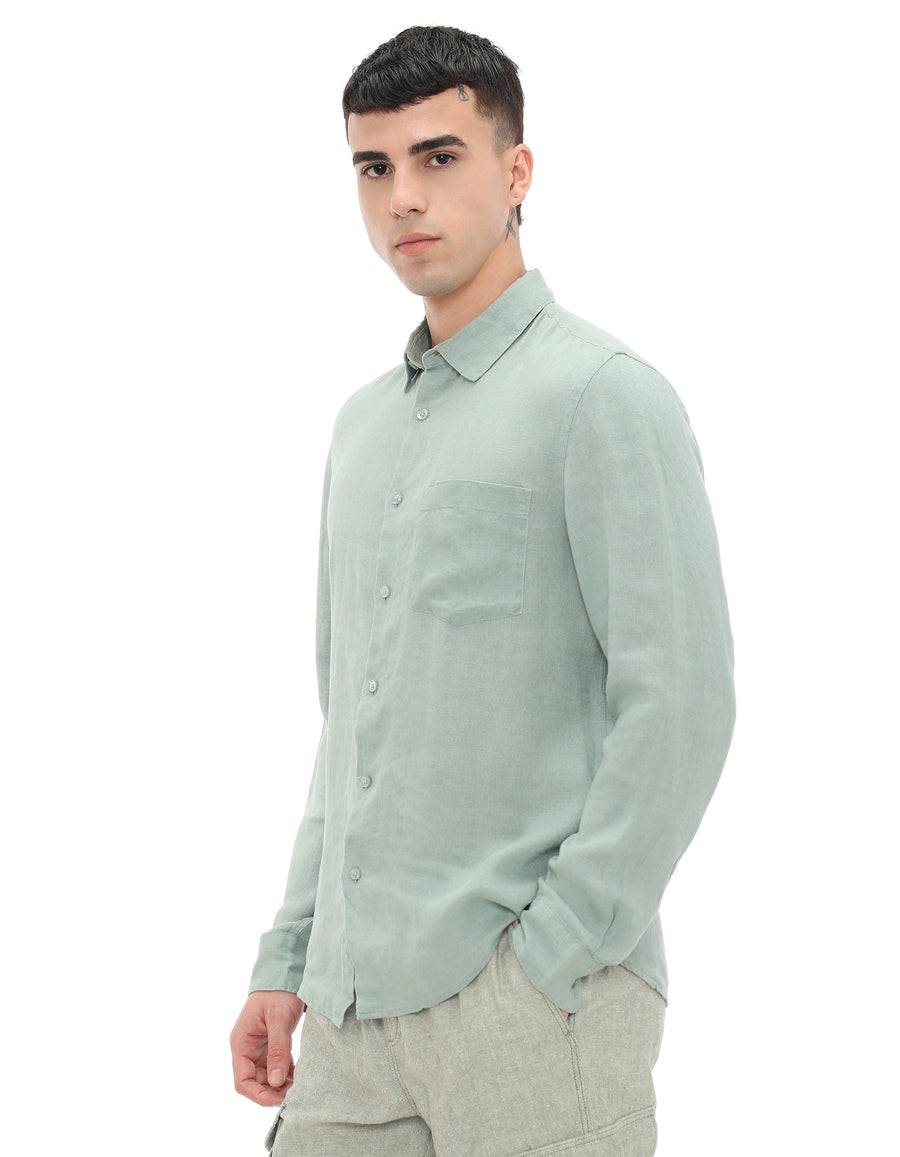 Regular Fit 100% Linen Regular Collar Shirt - Mint
