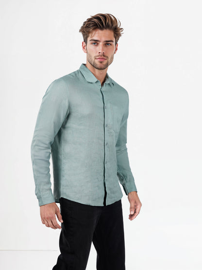 Green Solid Linen Shirt