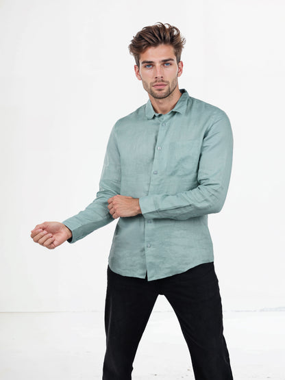 Green Solid Linen Shirt