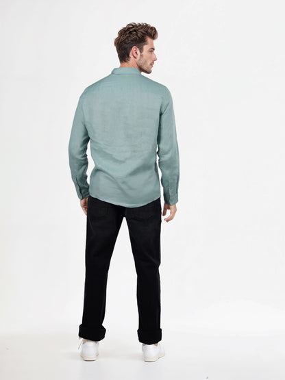 Green Solid Linen Shirt