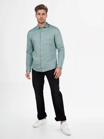 Green Solid Linen Shirt