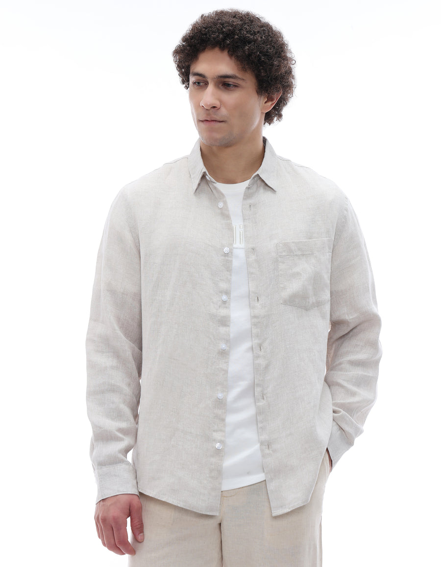 Regular Fit 100% Linen Shirt - Off White