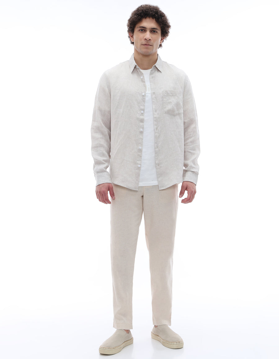 Regular Fit 100% Linen Shirt - Off White