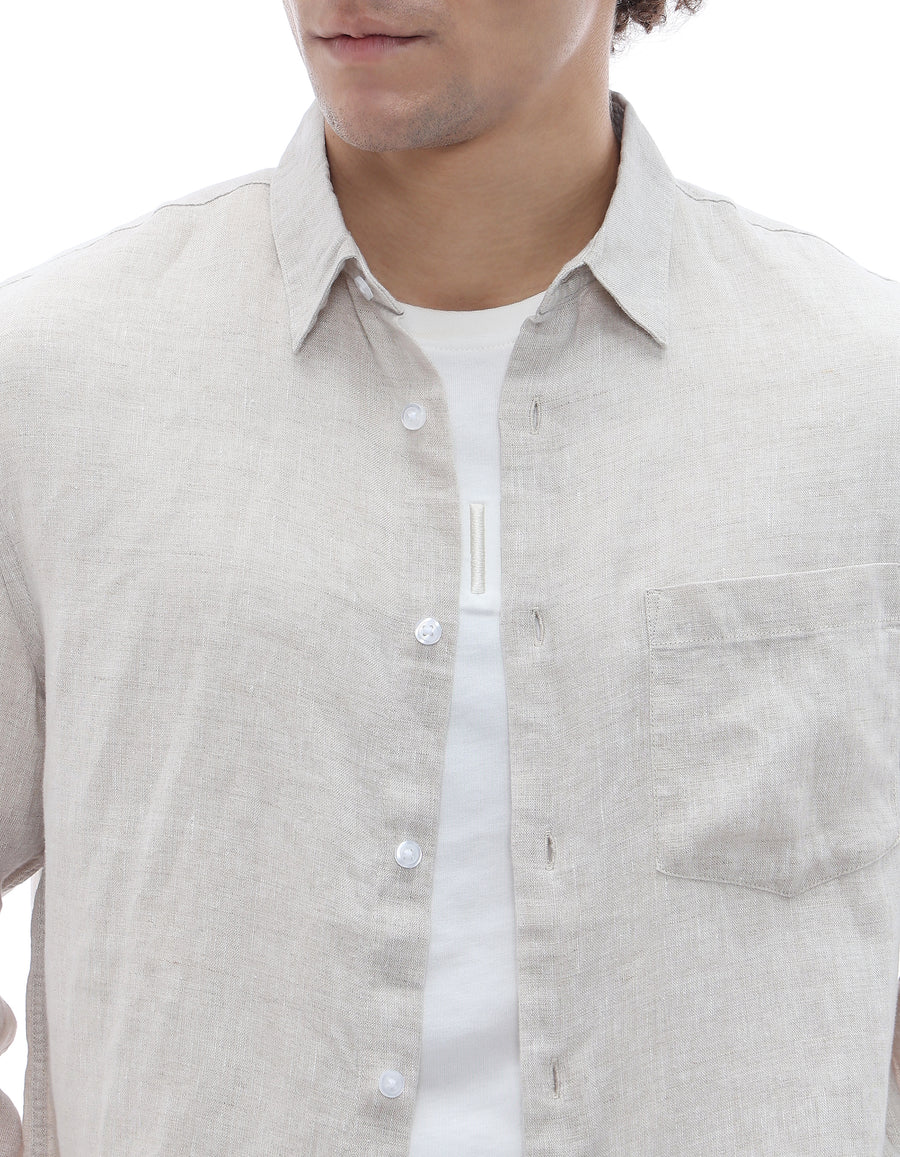 Regular Fit 100% Linen Shirt - Off White