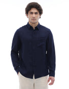 Regular Fit 100% Linen Shirt - Navy Blue
