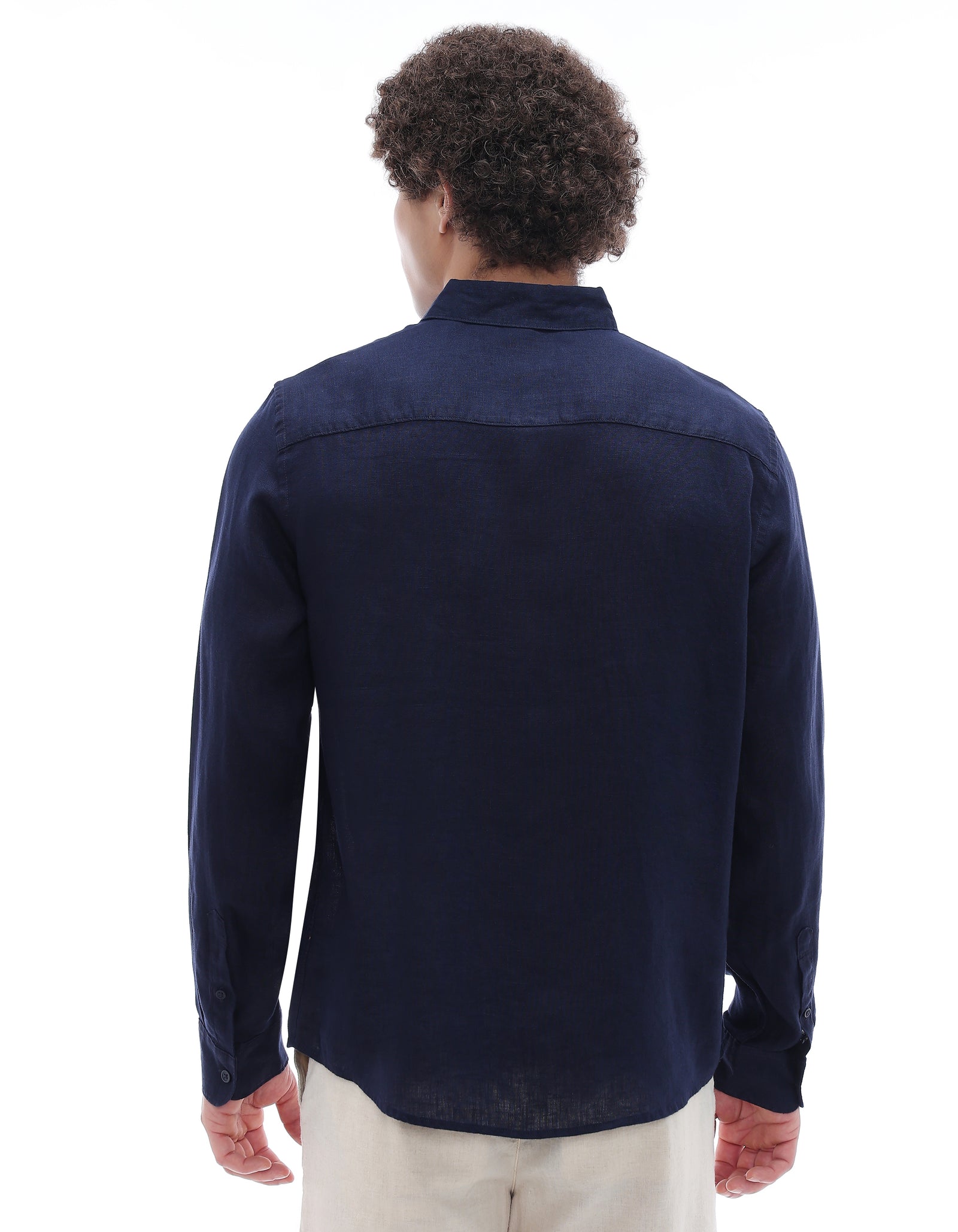 Regular Fit 100% Linen Shirt - Navy Blue