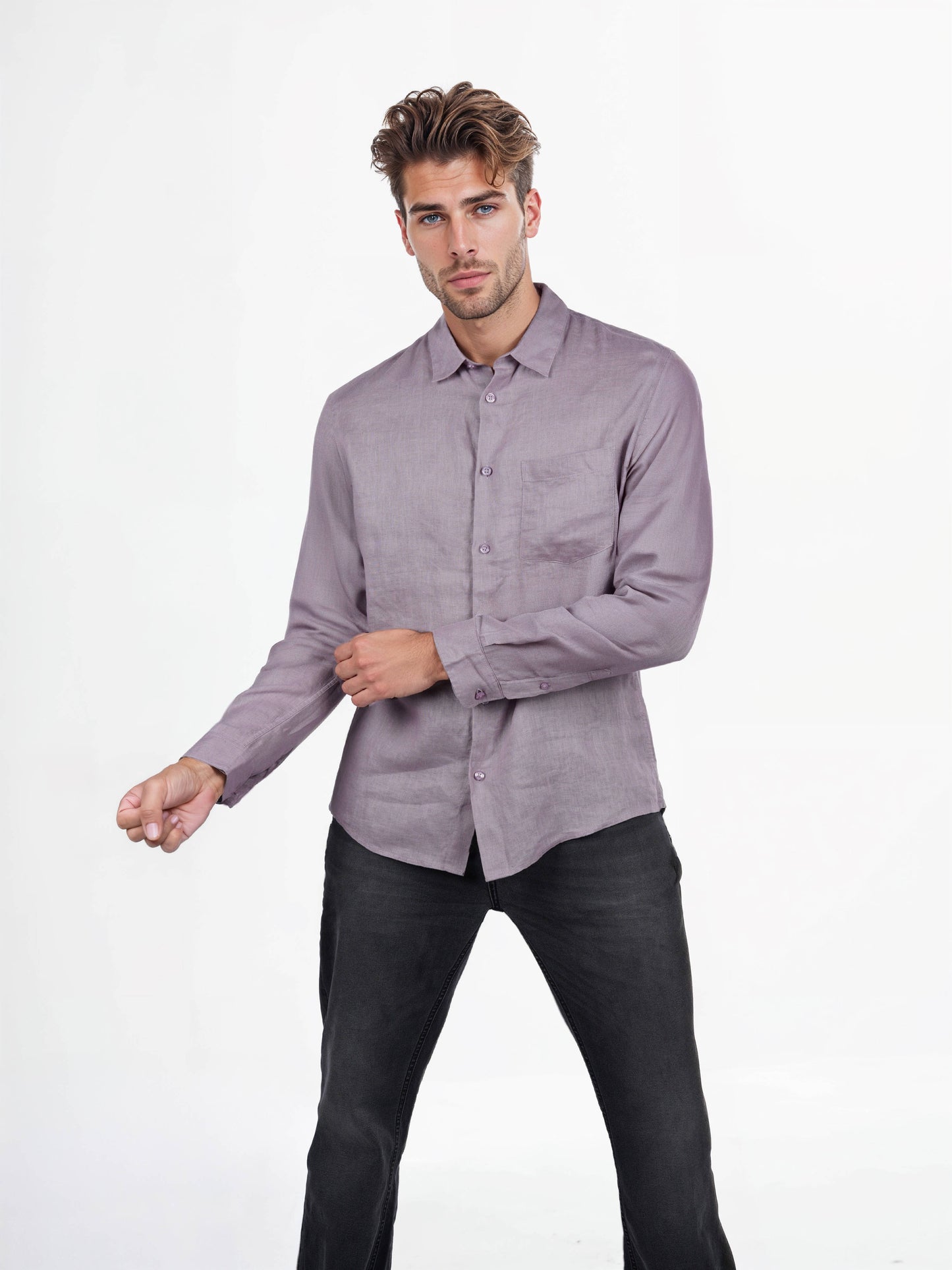 Celio Men Purple Solid Regular Fit Linen Shirts