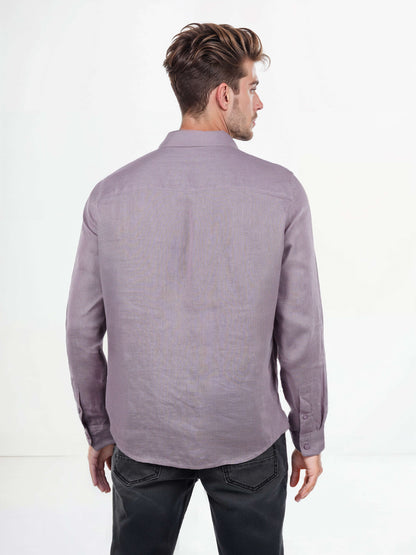 Celio Men Purple Solid Regular Fit Linen Shirts