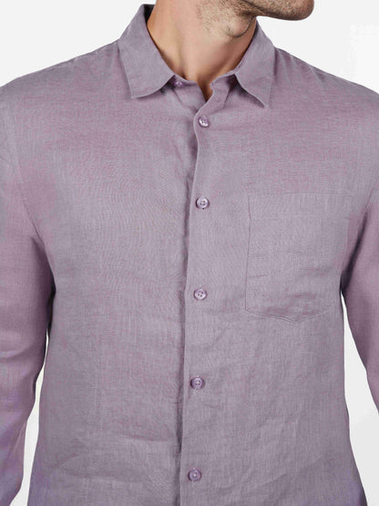 Celio Men Purple Solid Regular Fit Linen Shirts