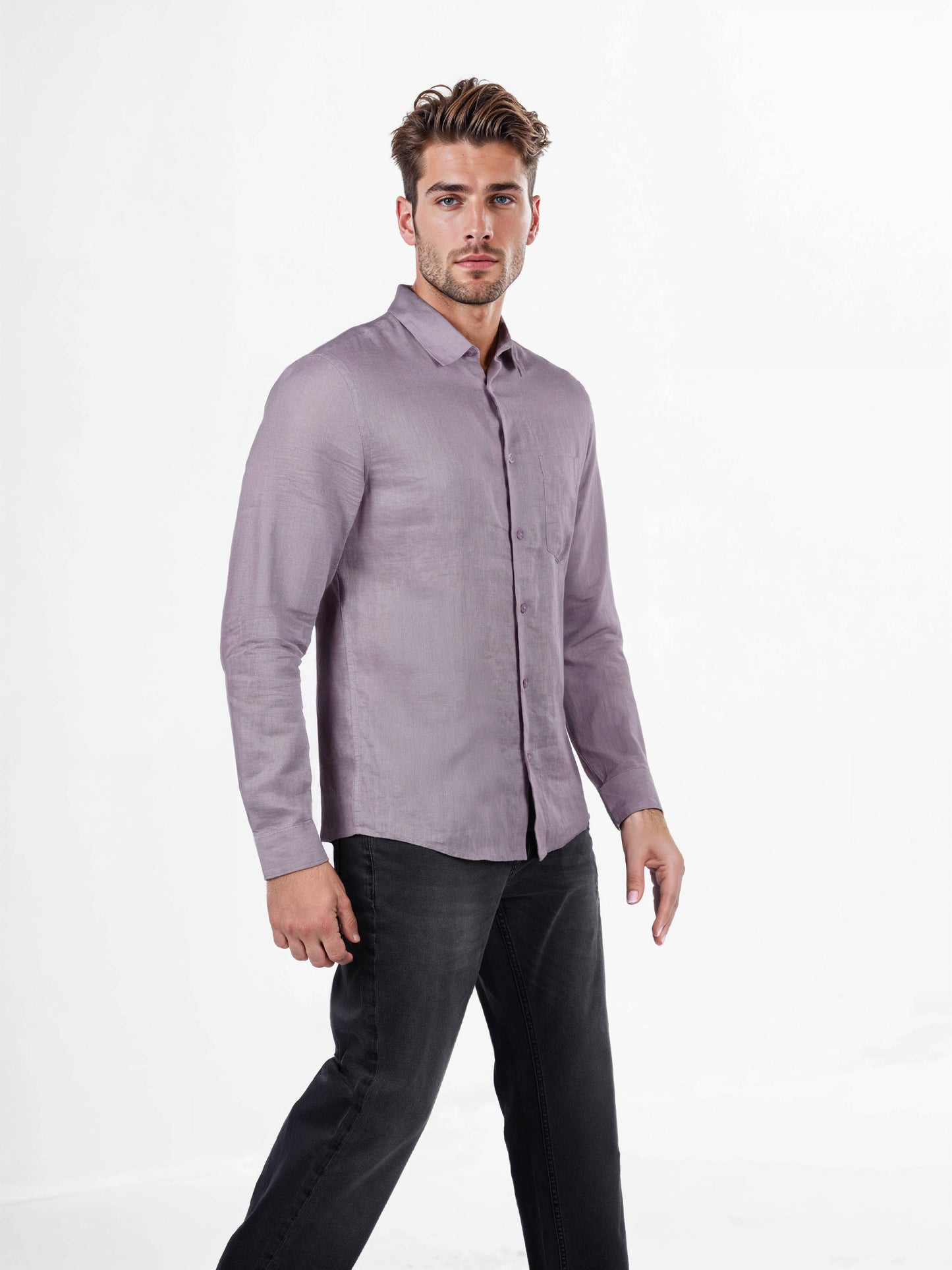 Celio Men Purple Solid Regular Fit Linen Shirts