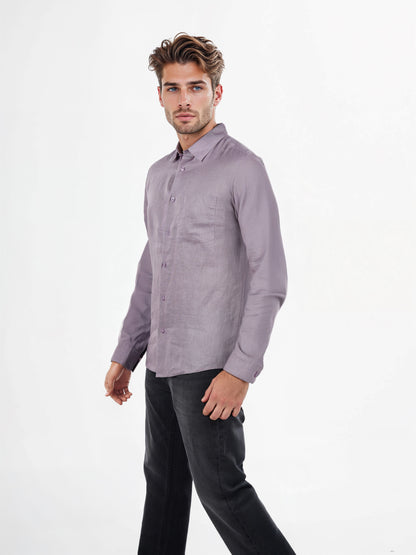 Celio Men Purple Solid Regular Fit Linen Shirts
