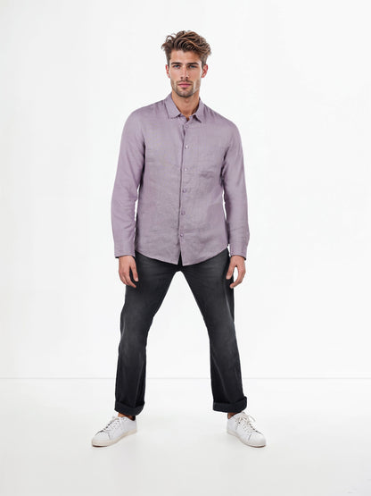 Celio Men Purple Solid Regular Fit Linen Shirts