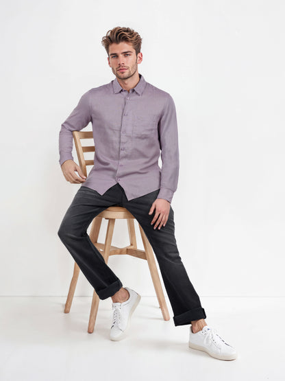 Celio Men Purple Solid Regular Fit Linen Shirts