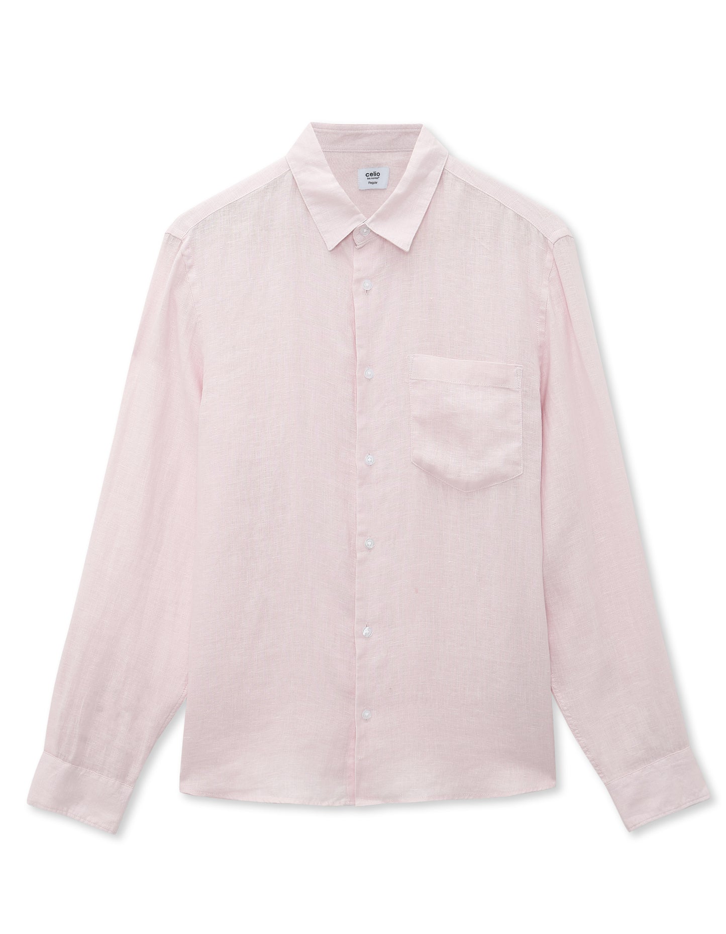 Celio Regular Fit Spread Collar 100% Linen Shirt - Pink
