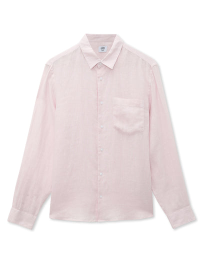 Regular Fit 100% Linen Spread Collar Shirt - Pink