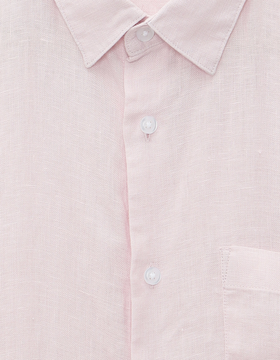 Celio Regular Fit Spread Collar 100% Linen Shirt - Pink
