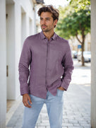 Celio Mens Purple Solid Regular Fit Linen Shirts