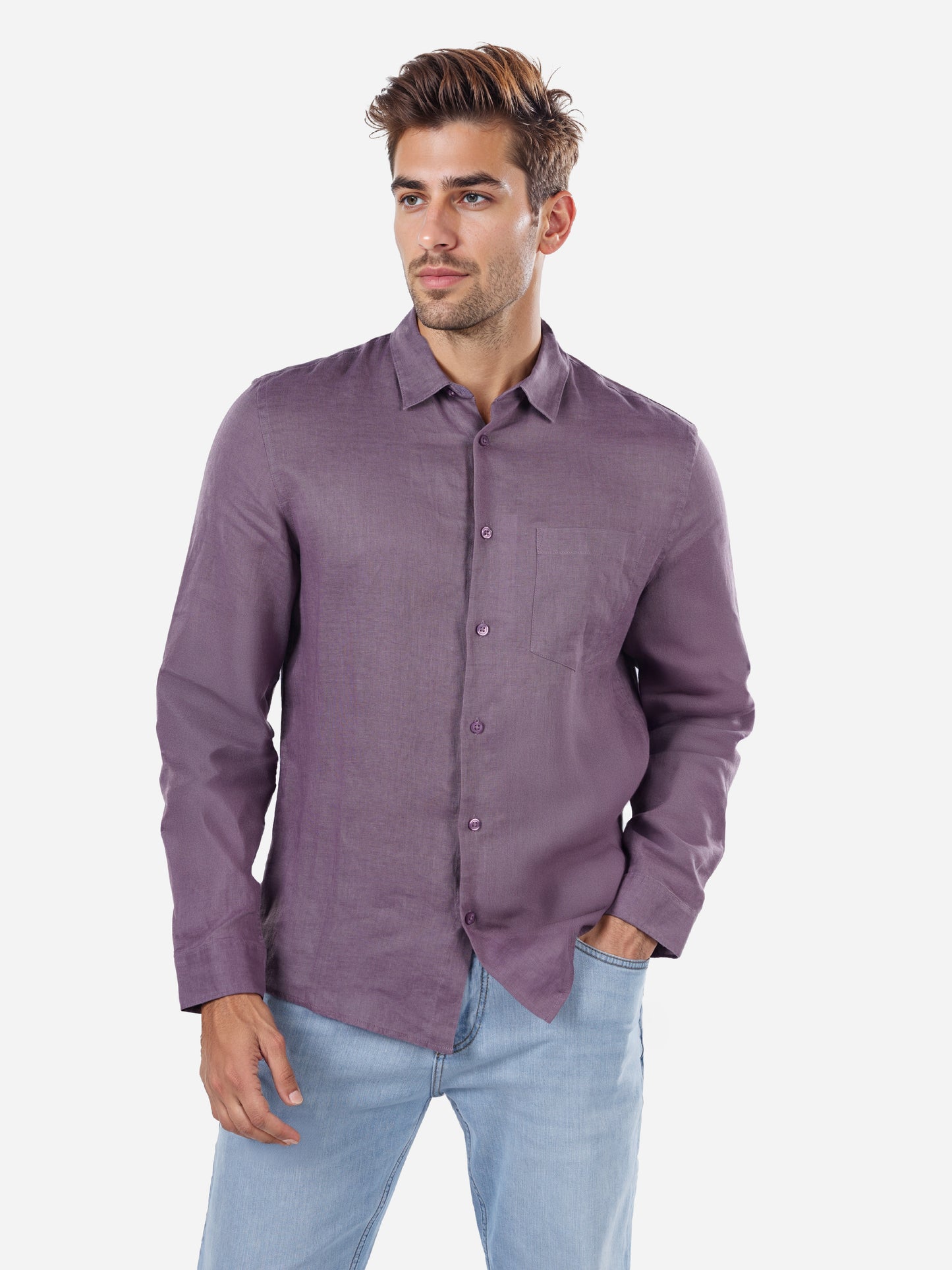 Purple Solid Linen Shirt