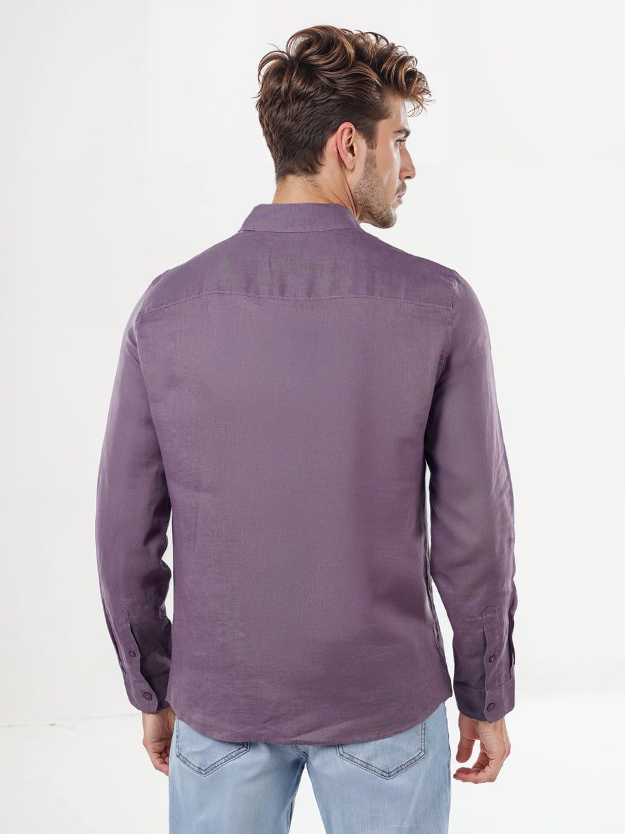 Celio Mens Purple Solid Regular Fit Linen Shirts