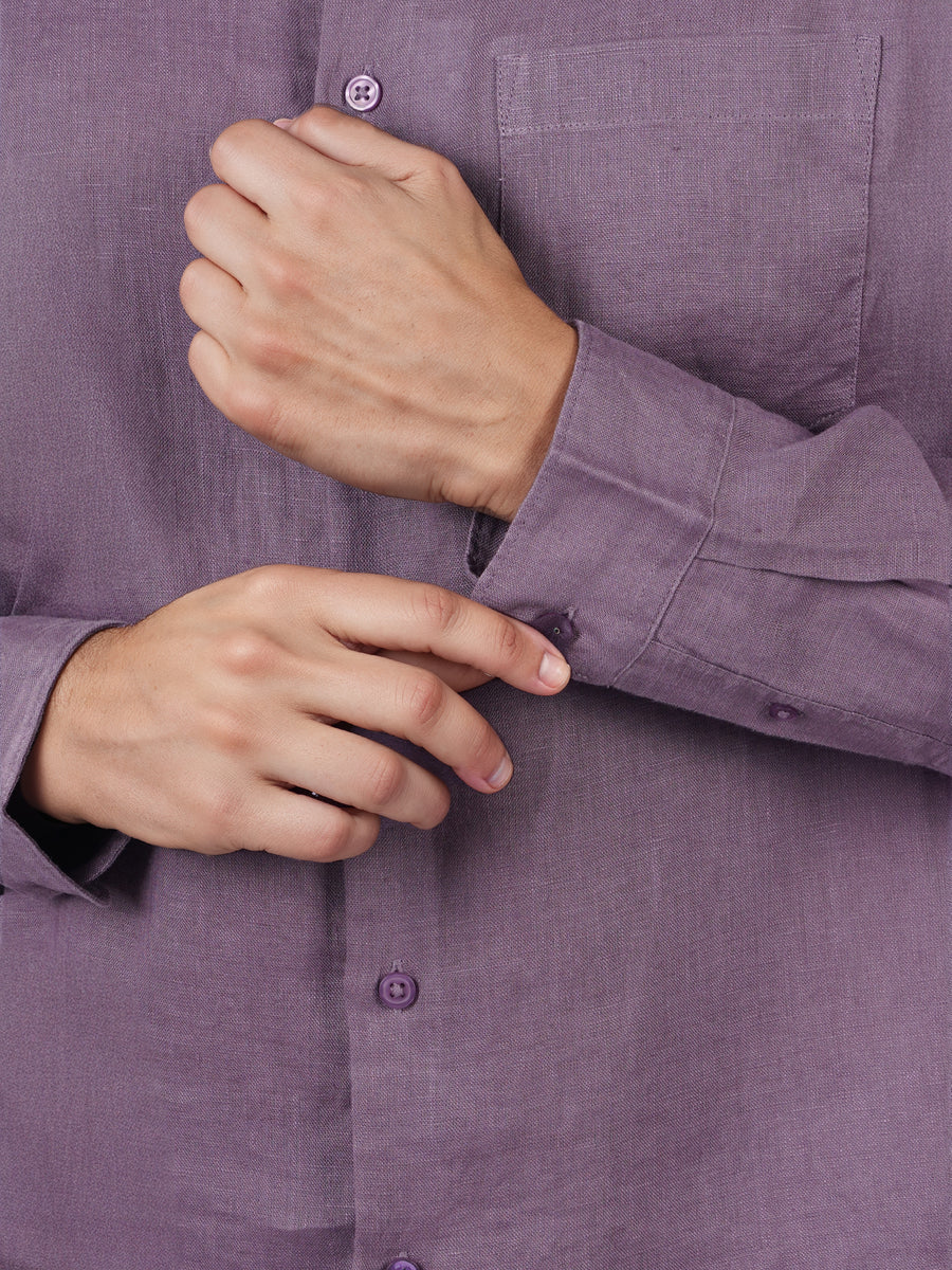 Celio Mens Purple Solid Regular Fit Linen Shirts