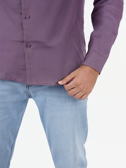 Purple Solid Linen Shirt