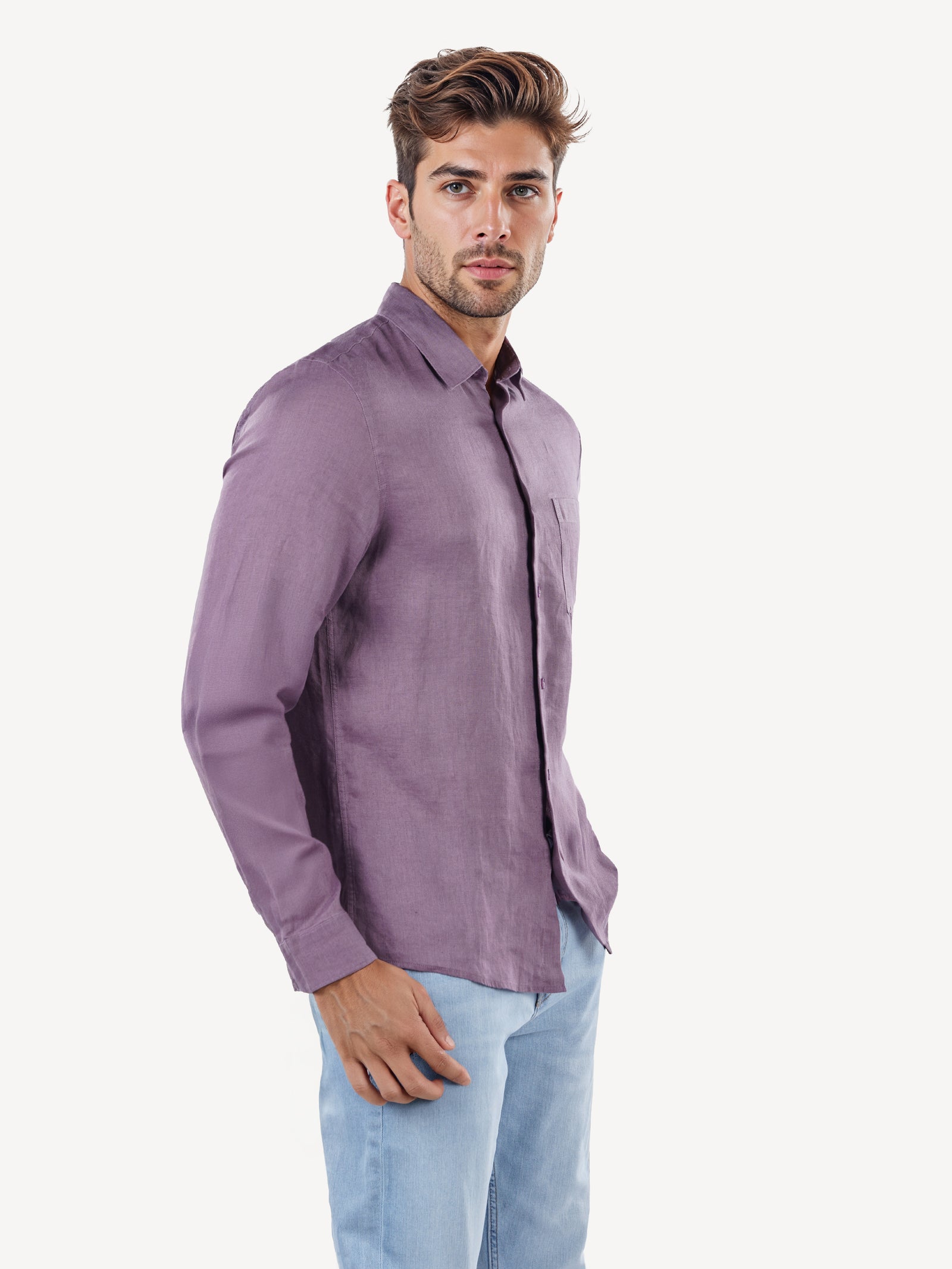Celio Mens Purple Solid Regular Fit Linen Shirts