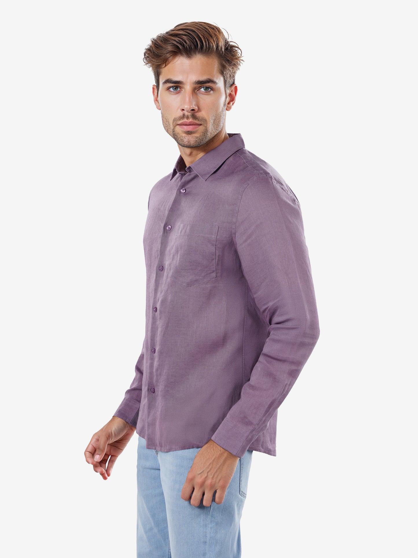 Purple Solid Linen Shirt