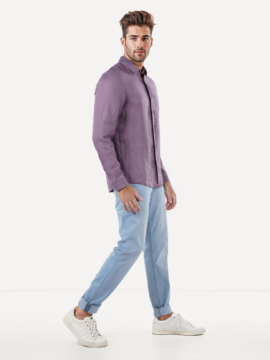 Celio Mens Purple Solid Regular Fit Linen Shirts