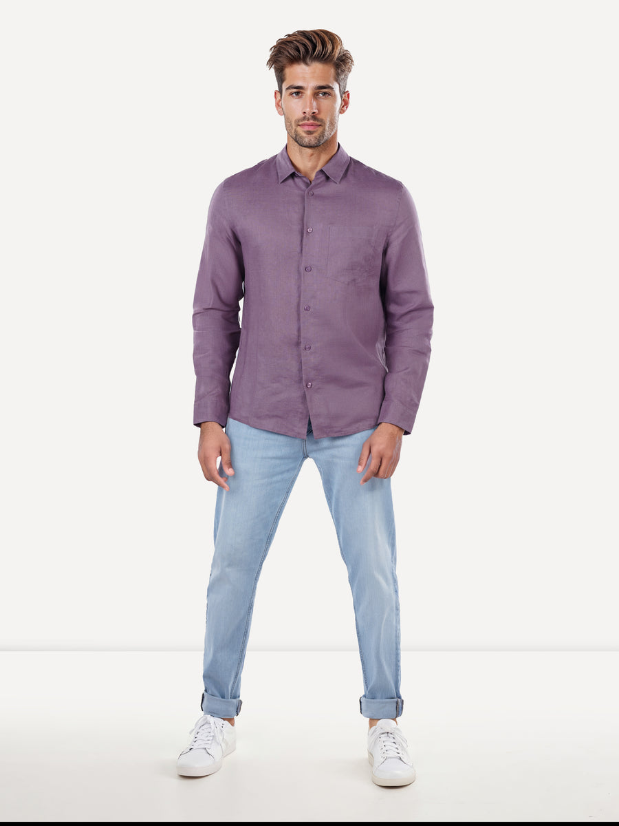 Celio Mens Purple Solid Regular Fit Linen Shirts