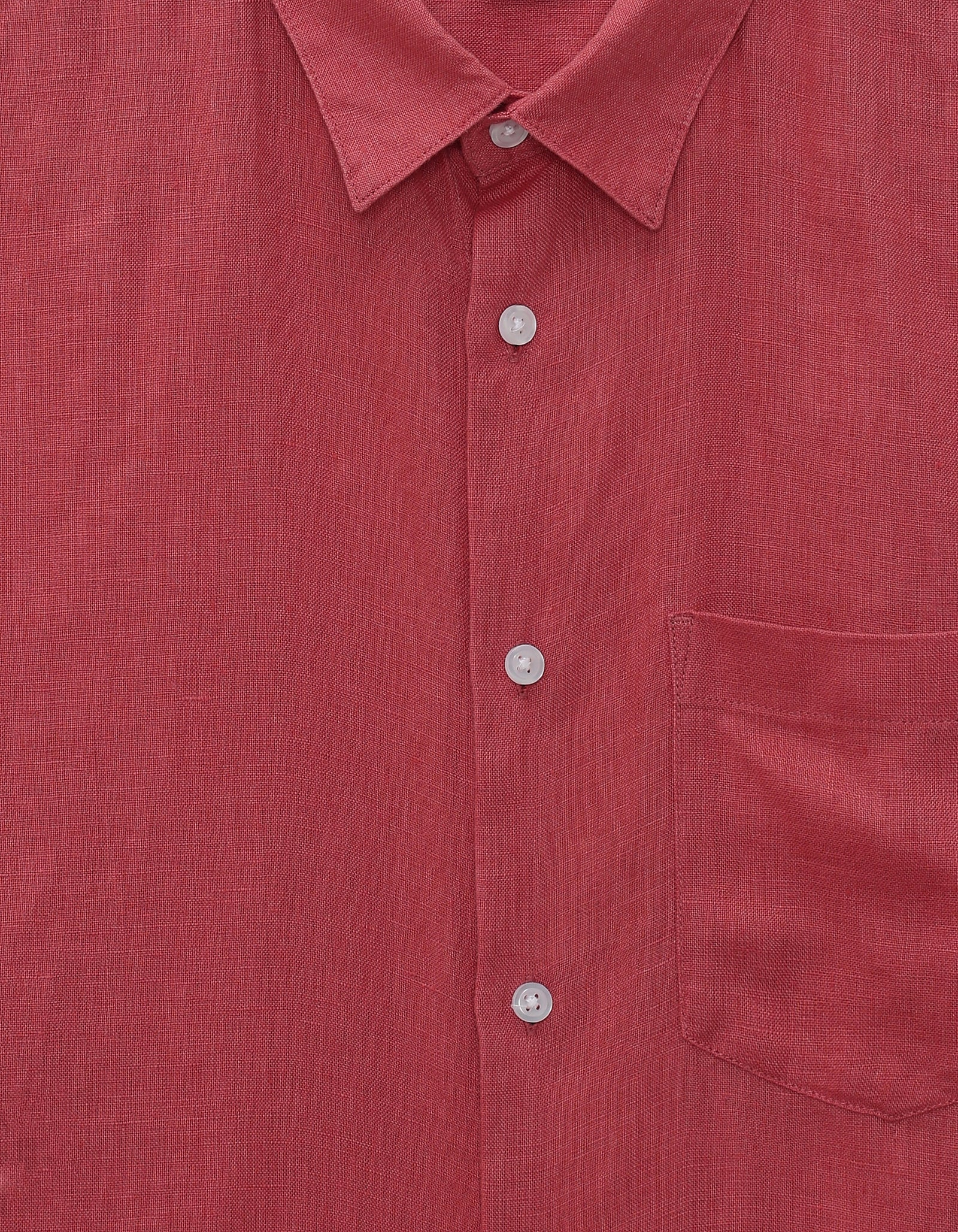 Celio Regular Fit Spread Collar 100% Linen Shirt - Red